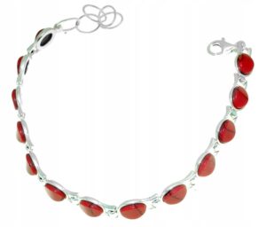 Srebrna bransoletka z koralem 14,5-17 cm