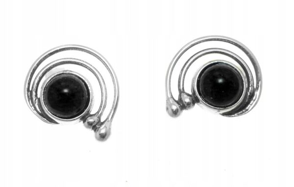 Spirale Gustowne Srebrne kolczyki z onyksem