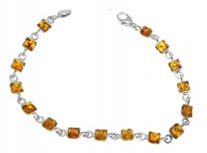 Elegancka srebrna bransoletka z bursztynem