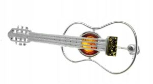 Gitara Srebrny ekskluzywna broszka z bursztynem