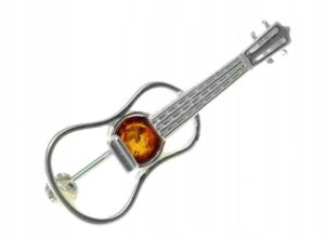 Gitara Srebrny ekskluzywna broszka z bursztynem